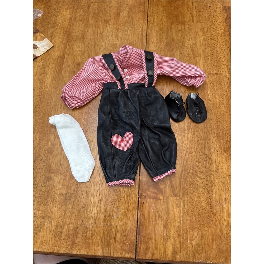 Leather Rompers Outfit For American Girl Doll 18" Gingham Shirt Boots Socks 6pc